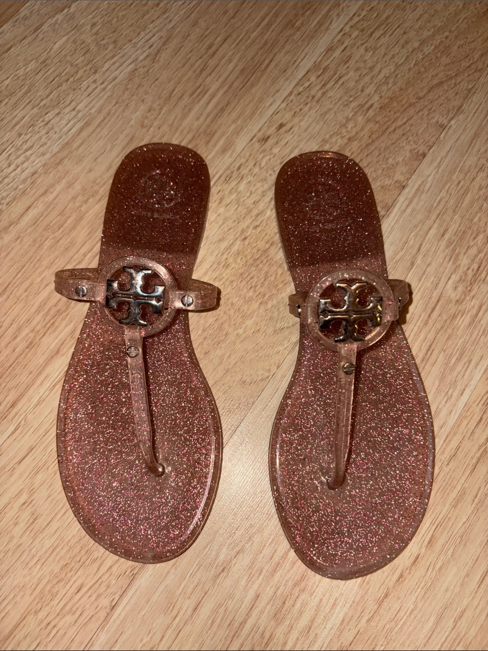 Tory Burch Glitter Jelly Thong Sandals - Rose Gold